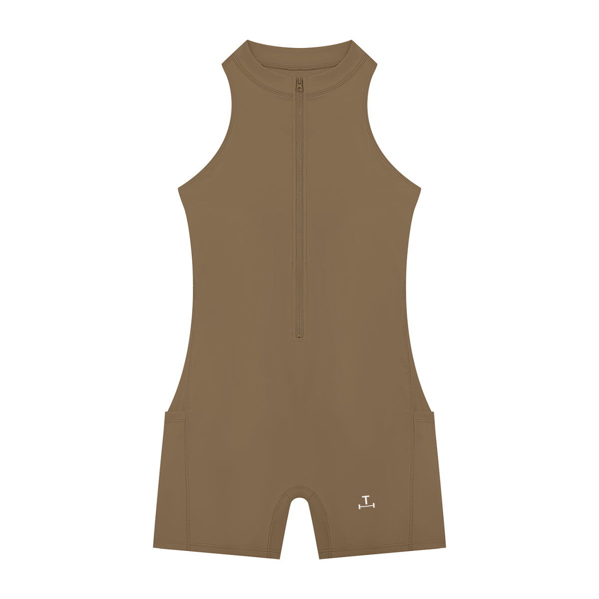 TENSILE Quarter-Zip Yoga Romper in Moka