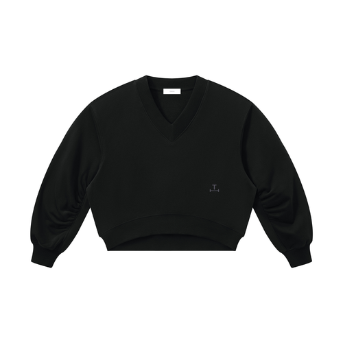 Crop V-Neck Sweatshirt in Noir, front