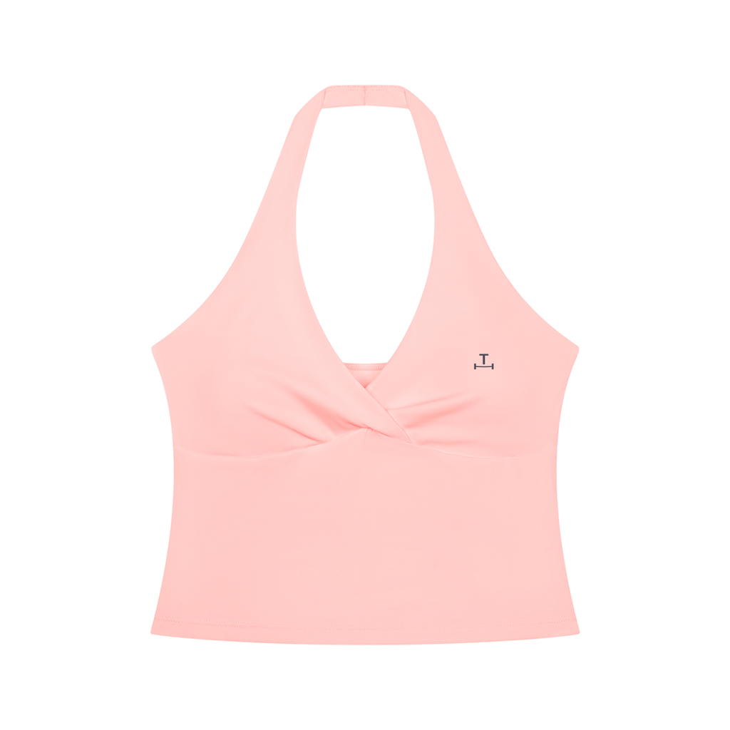 Ruched Halter Crop in Blush, front