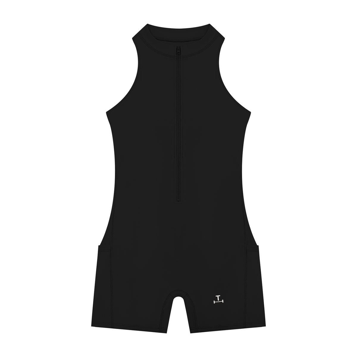 TENSILE Quarter-Zip Yoga Romper in Noir